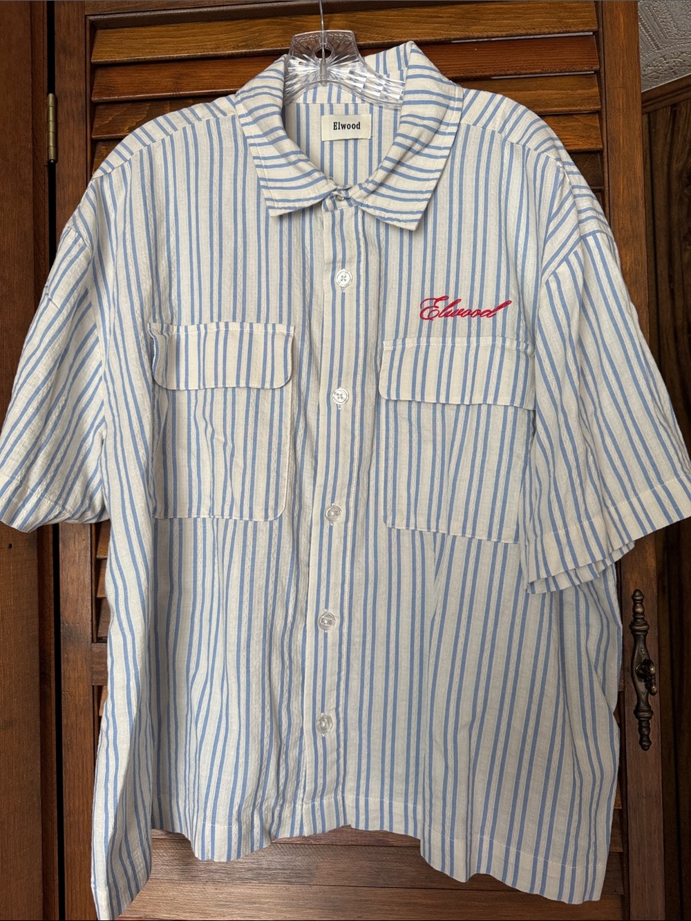 Elwood Blue & White Striped Short Sleeve Button-Down Shirt
